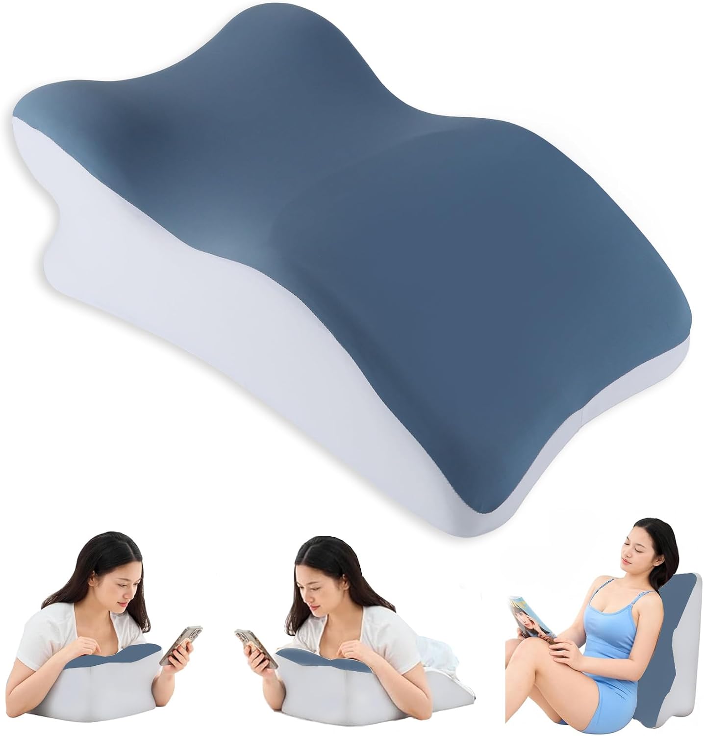 YouBath Reading Prone, Ergonomic Back Support Pillow for Bed Sitting Up Prone Pillow Face Down Sleep, Resting, Relaxing Back, Blue Blue