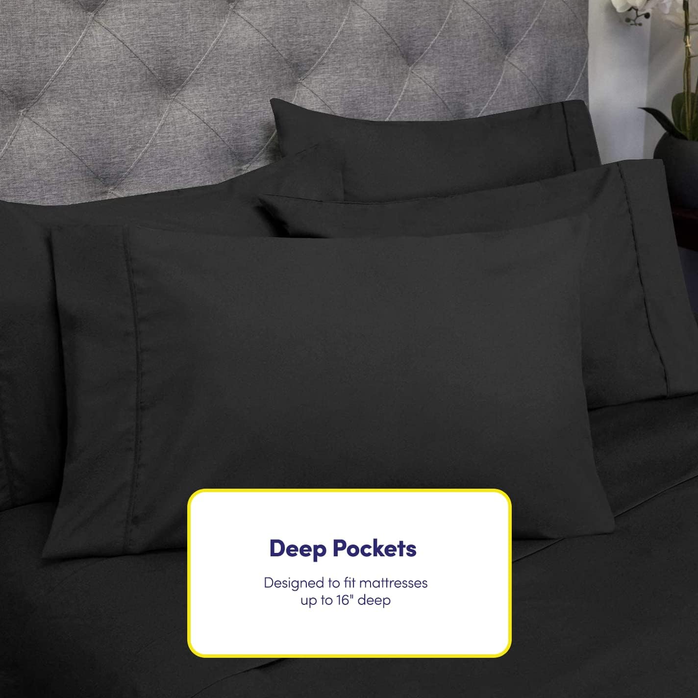 Queen Sheets Black - 6 Piece 1500 Supreme Deluxe Collection Deep Pocket Ultra Soft Queen Sheet Set Bedding - 2 Extra Pillow Cases, Great…