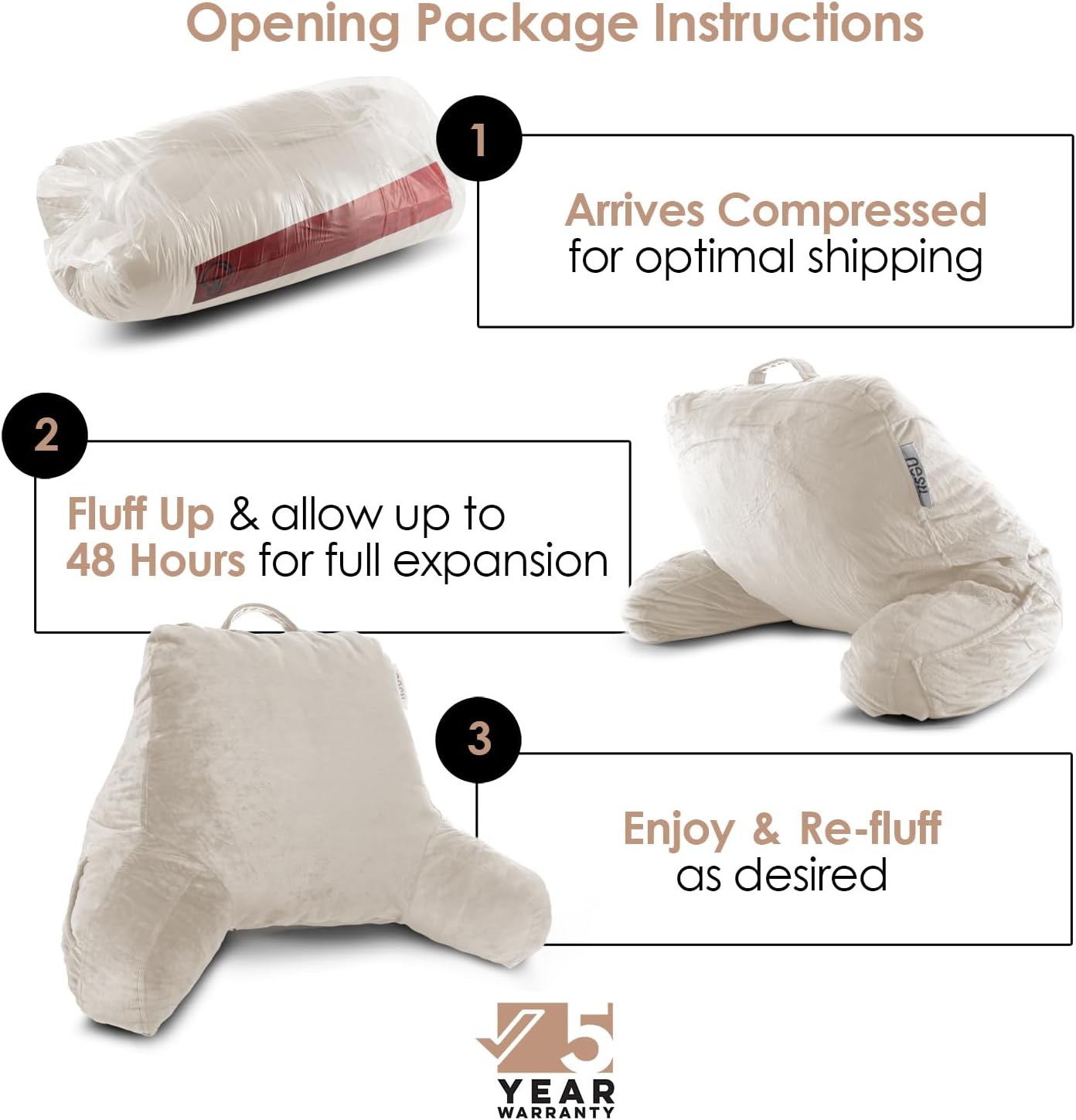 Nestl Reading Pillow with Shredded Memory Foam, Designed for Sitting Up in Bed and Couch, Back and Arms Adjustable Support for Adult &…