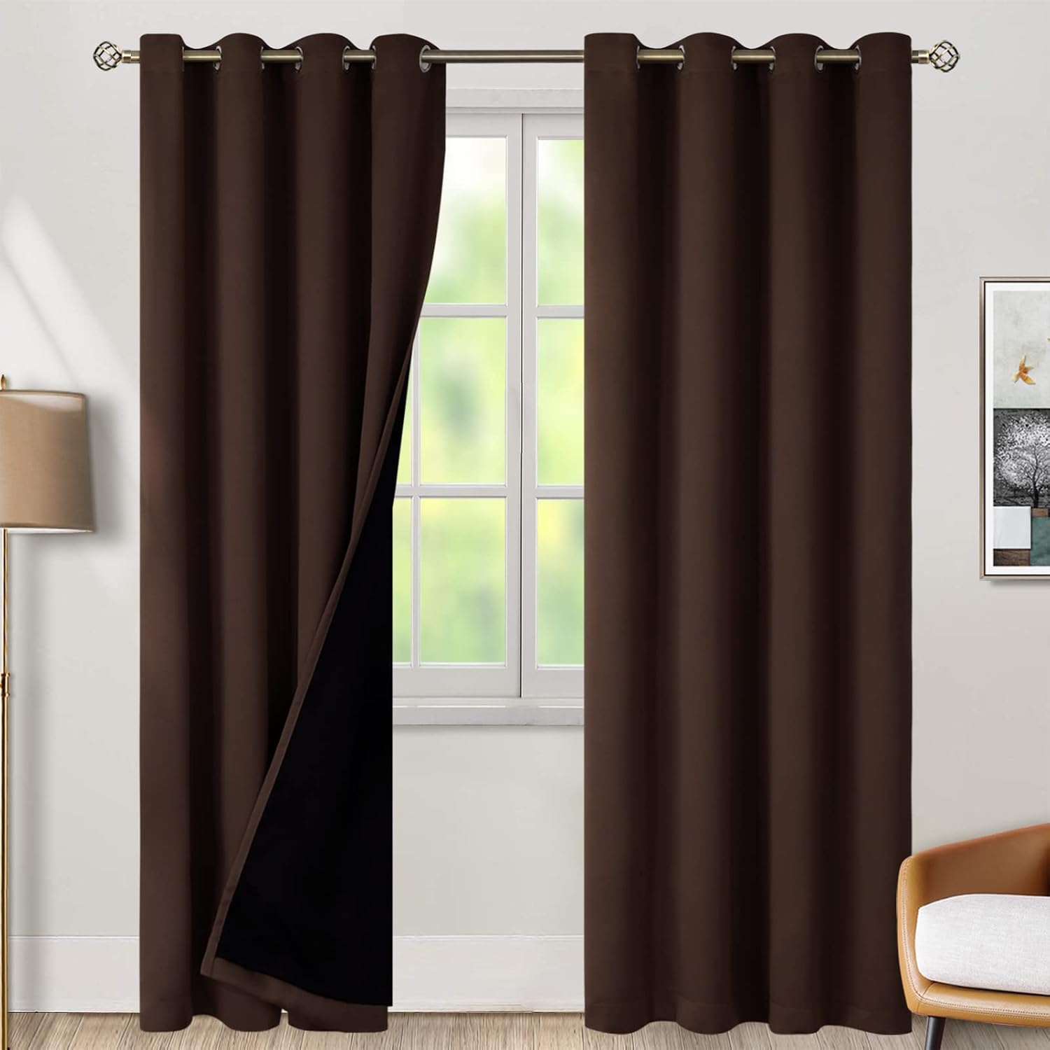 BGment Thermal Insulated 100% Blackout Curtains for Bedroom with Black Liner, Double Layer Full Room Darkening Noise Reducing Grommet Curta…