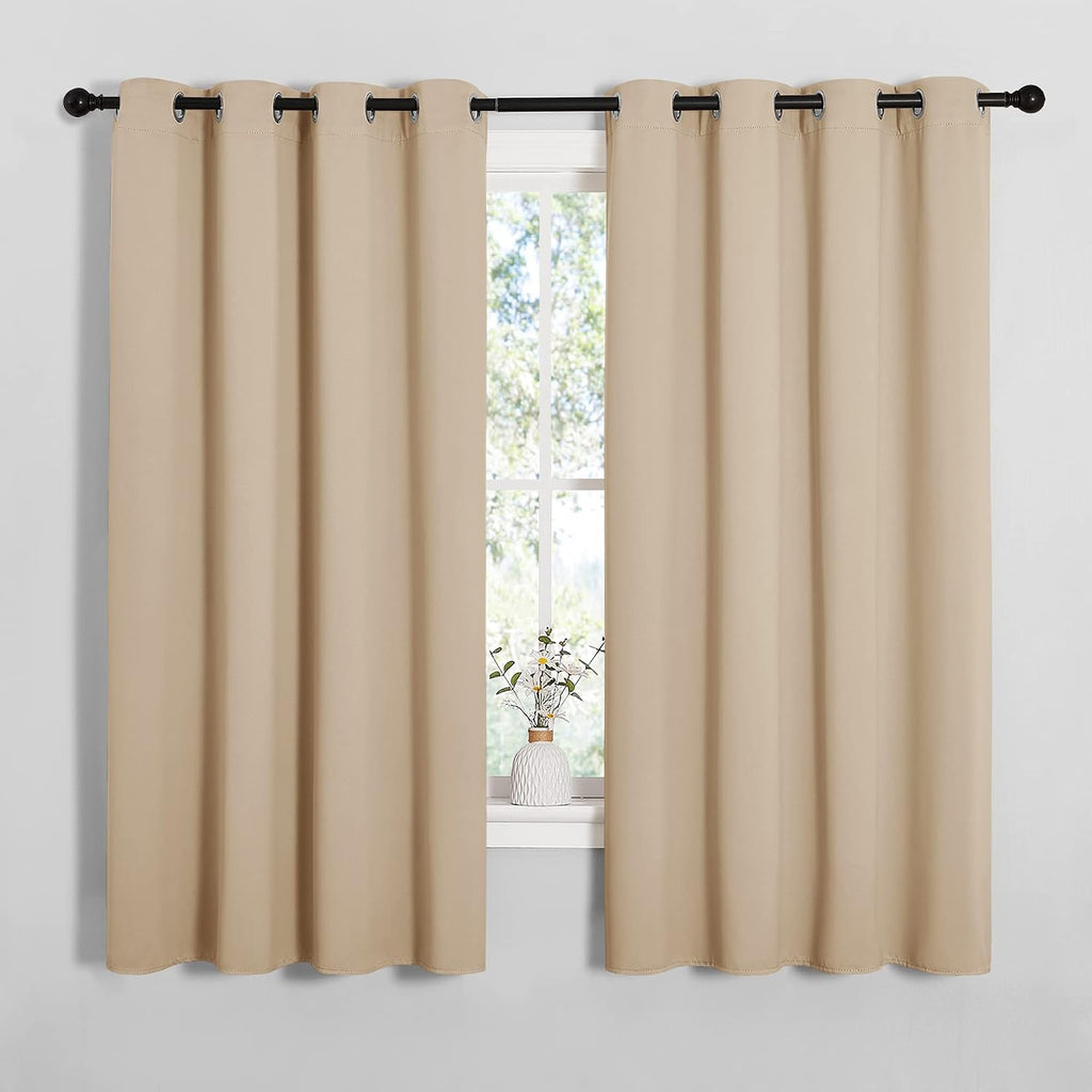 NICETOWN Room Darkening Curtain Panels for Cafe, Thermal Insulated Grommet Room Darkening Draperies/Drapes for Window (Biscotti Beige, 2…