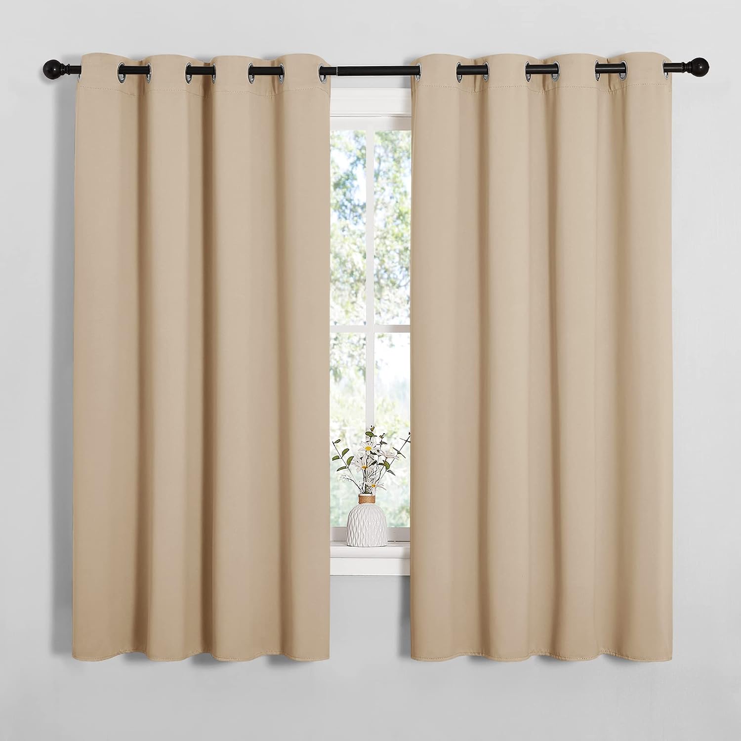 NICETOWN Room Darkening Curtain Panels for Cafe, Thermal Insulated Grommet Room Darkening Draperies/Drapes for Window (Biscotti Beige, 2…
