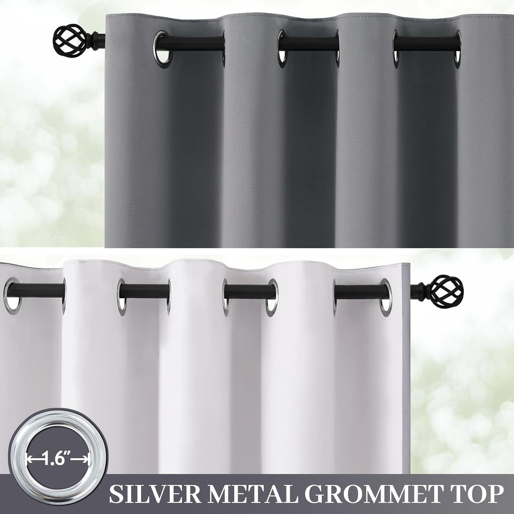 Yakamok Grey Room Darkening 100% Blackout Curtains Grommet Extra Wide Window Treatment with 2 Thick Layers-Gray Thermal Insulated Drape 1…