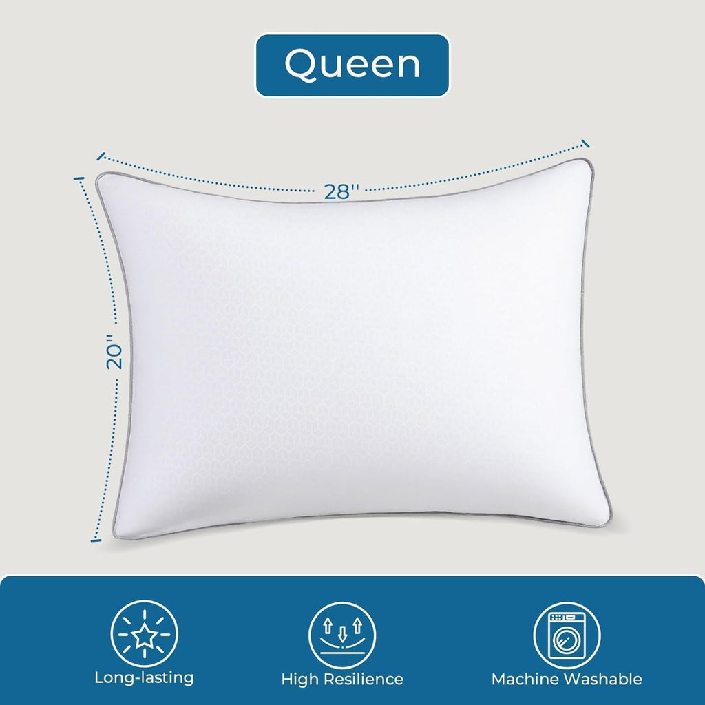 Sasttie Firm Pillows Queen Size Set of 2, Bed Pillows for Side, Back, and Stomach Sleepers - Oeko-Tex Certified Down Alternative Plump Fill…