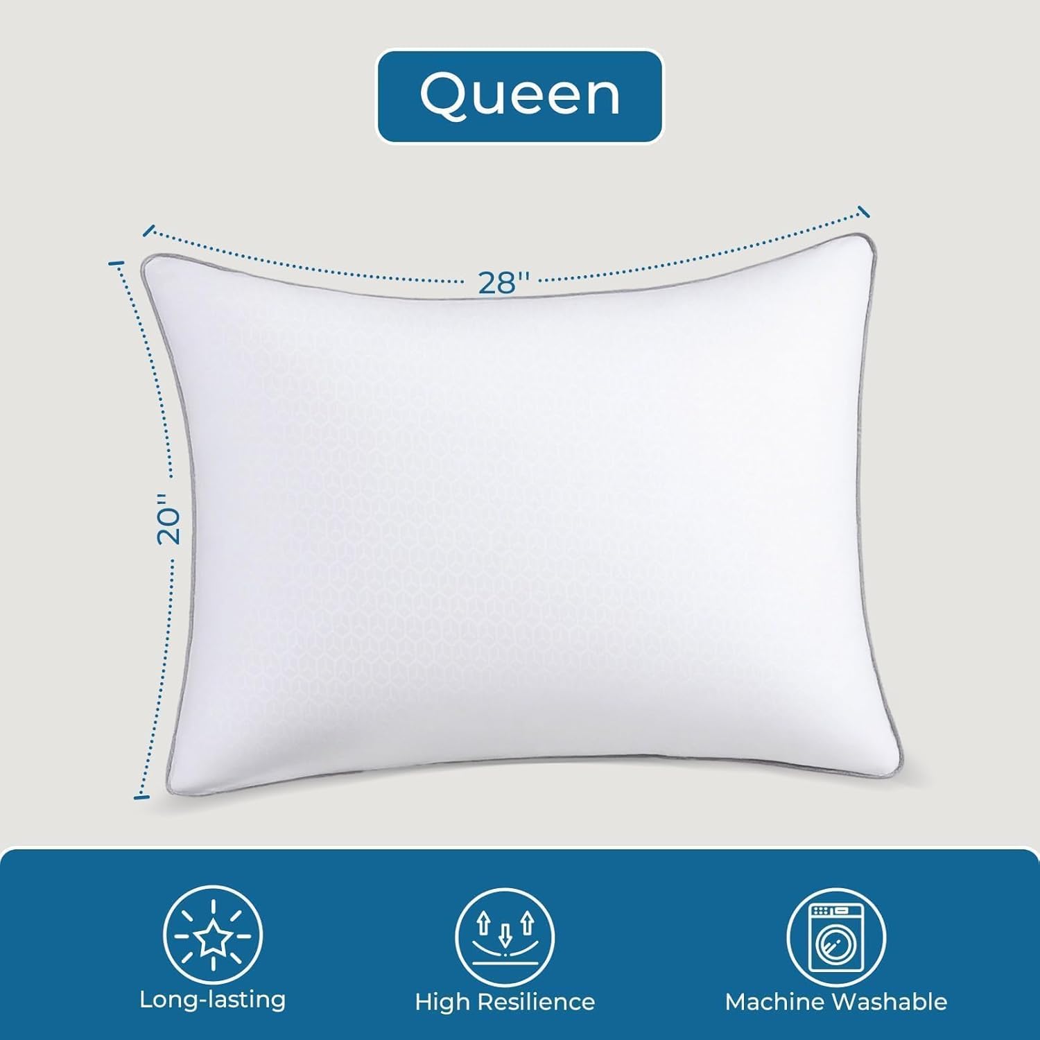 Sasttie Firm Pillows Queen Size Set of 2, Bed Pillows for Side, Back, and Stomach Sleepers - Oeko-Tex Certified Down Alternative Plump Fill…