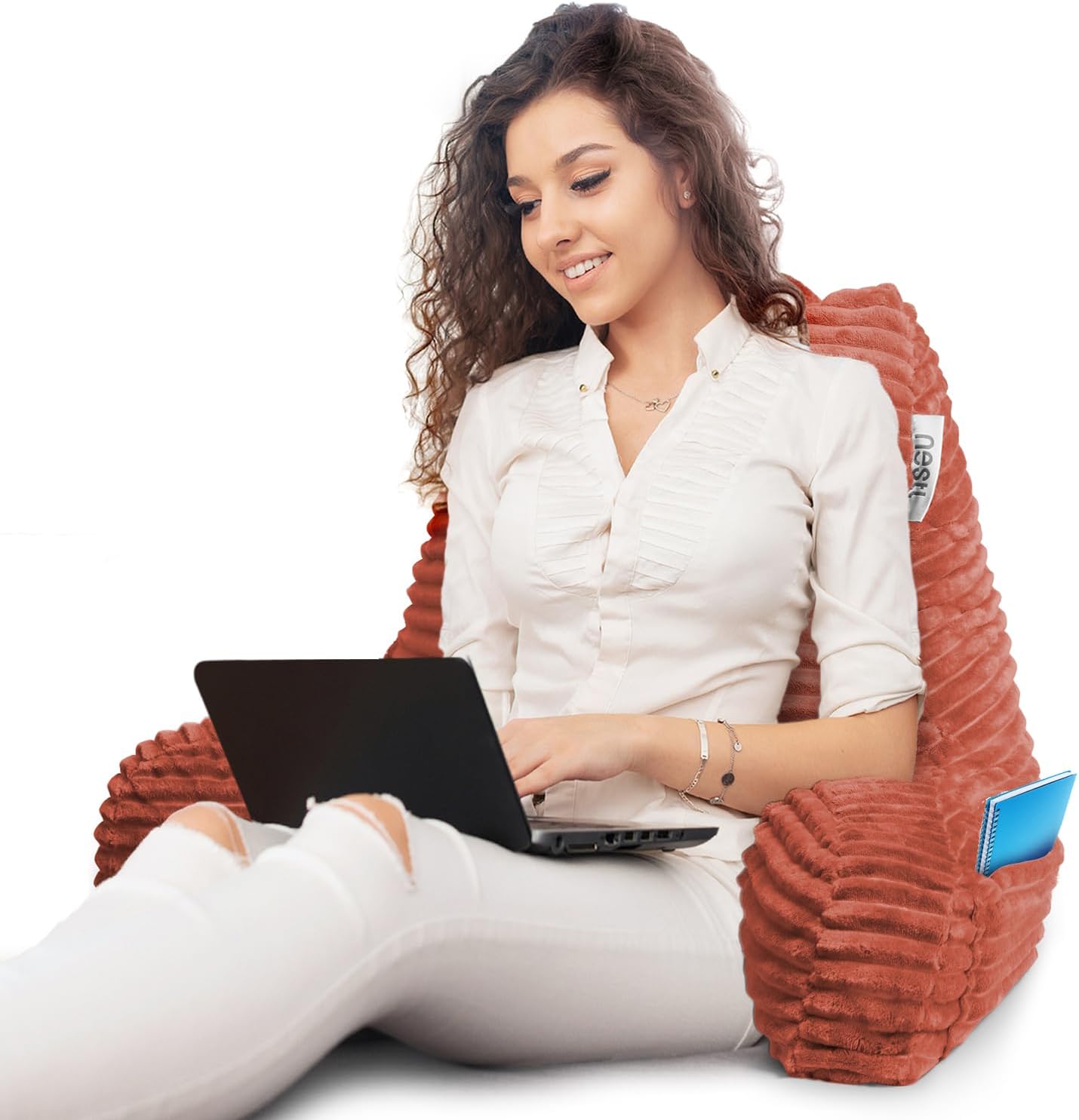 Nestl Reading Pillow with Shredded Memory Foam, Luxe Cut Plush Back Pillow for Sitting Up in Bed, Back and Arms Adjustable Support for…