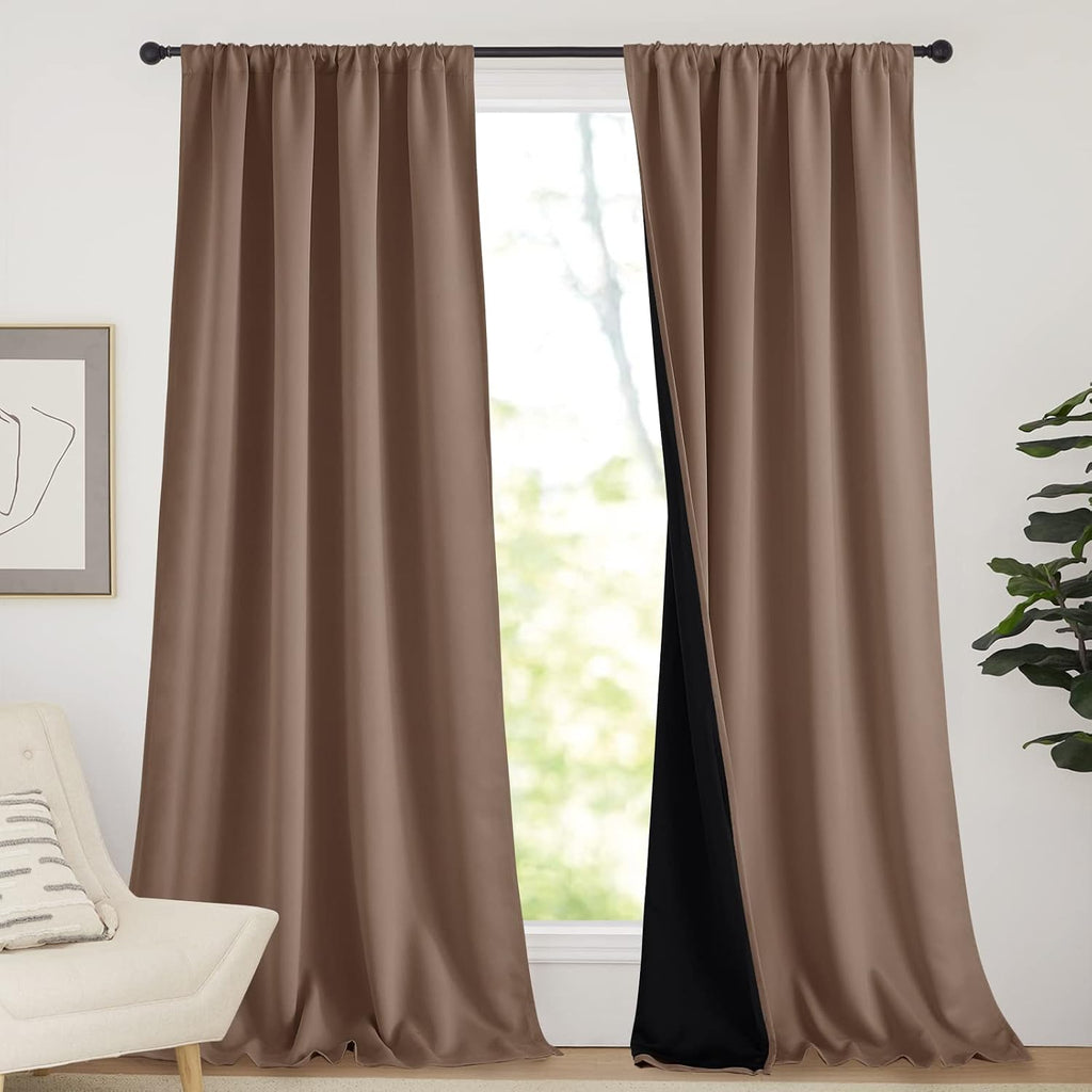 Nicetown Complete Blackout Room Warming Shades for Large Window Door, 100% Blackout Window Curtain Panels with Black Lined, 52 inches Width…