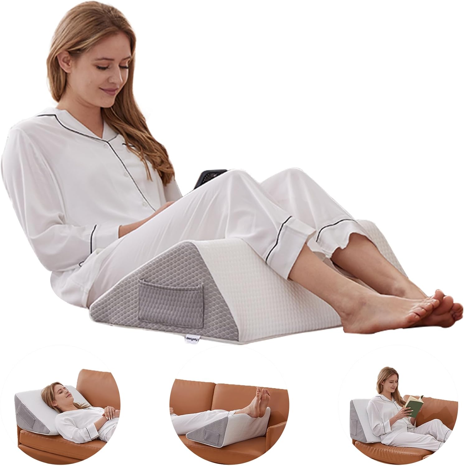 Bedluxe Knee Pillow for Back Sleeping, Leg Pillow Knee Wedge Pillow, Memory Foam Wedge Pillows for Legs Post Surgery, Triangle Pillow for K…