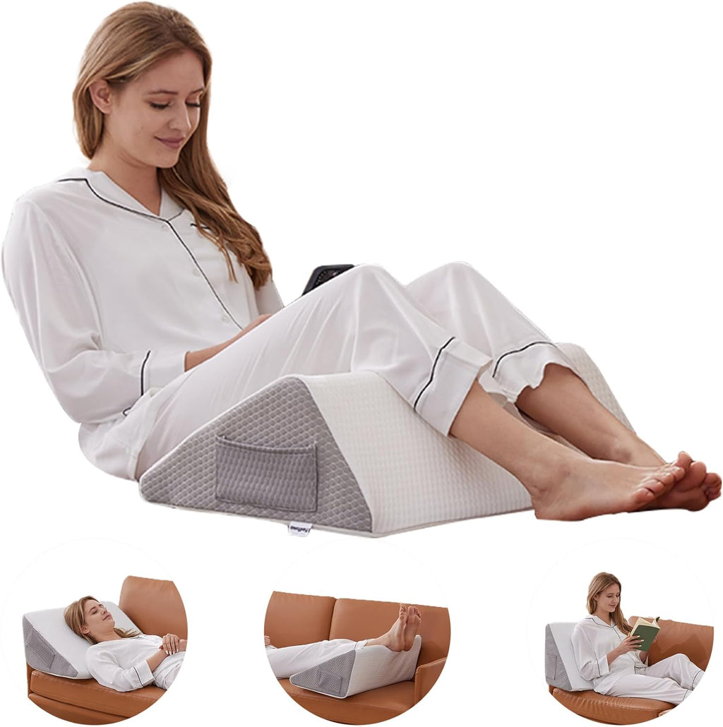 Bedluxe Knee Pillow for Back Sleeping, Leg Pillow Knee Wedge Pillow, Memory Foam Post Surgery Triangle Pillow for Knee Support, Leg Elevati…