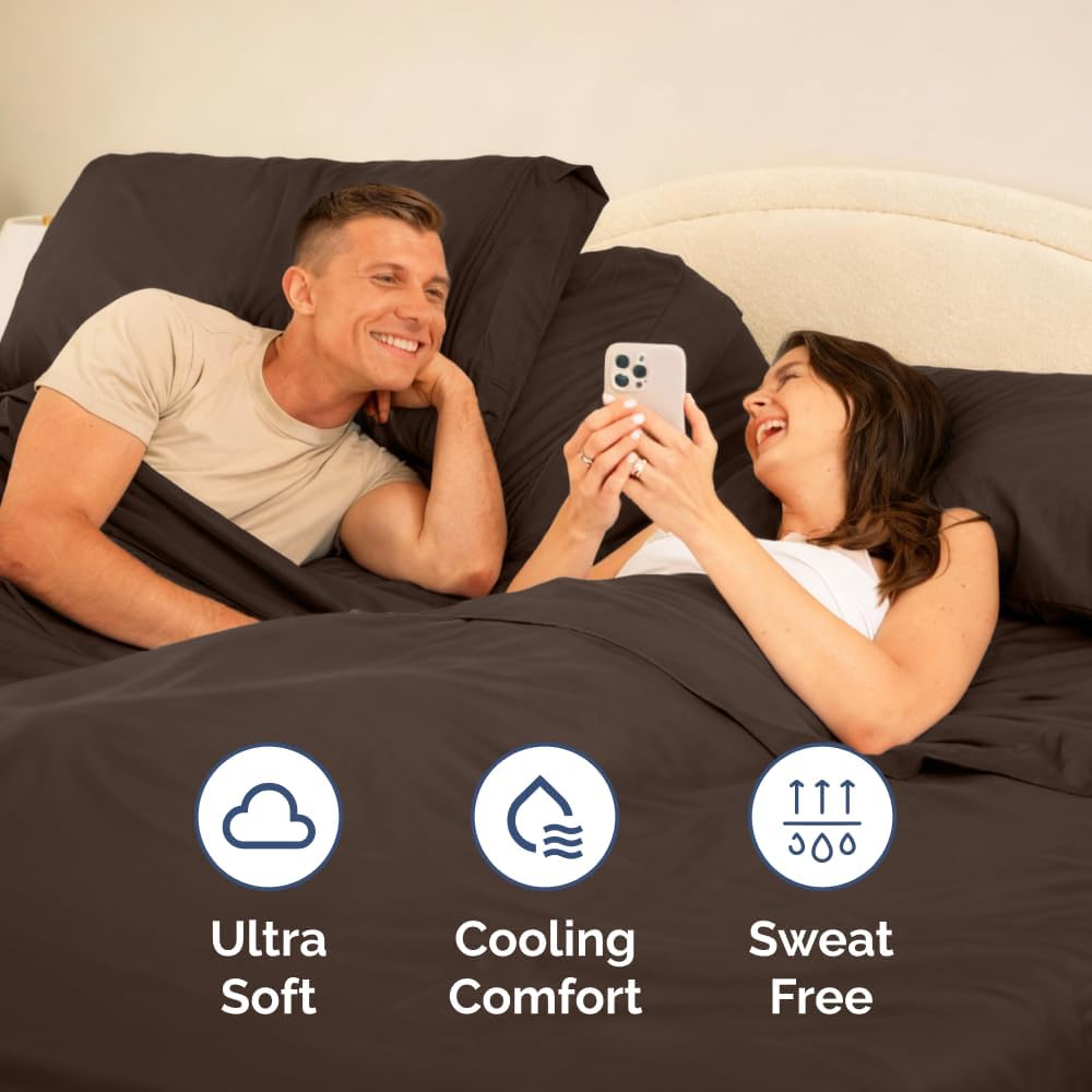Flex Top Split Head King 4 Piece Sheet Set - Ultra-Soft, Breathable & Cooling Bed Sheets Set - Hotel Luxury Bedding for Women & Men with…