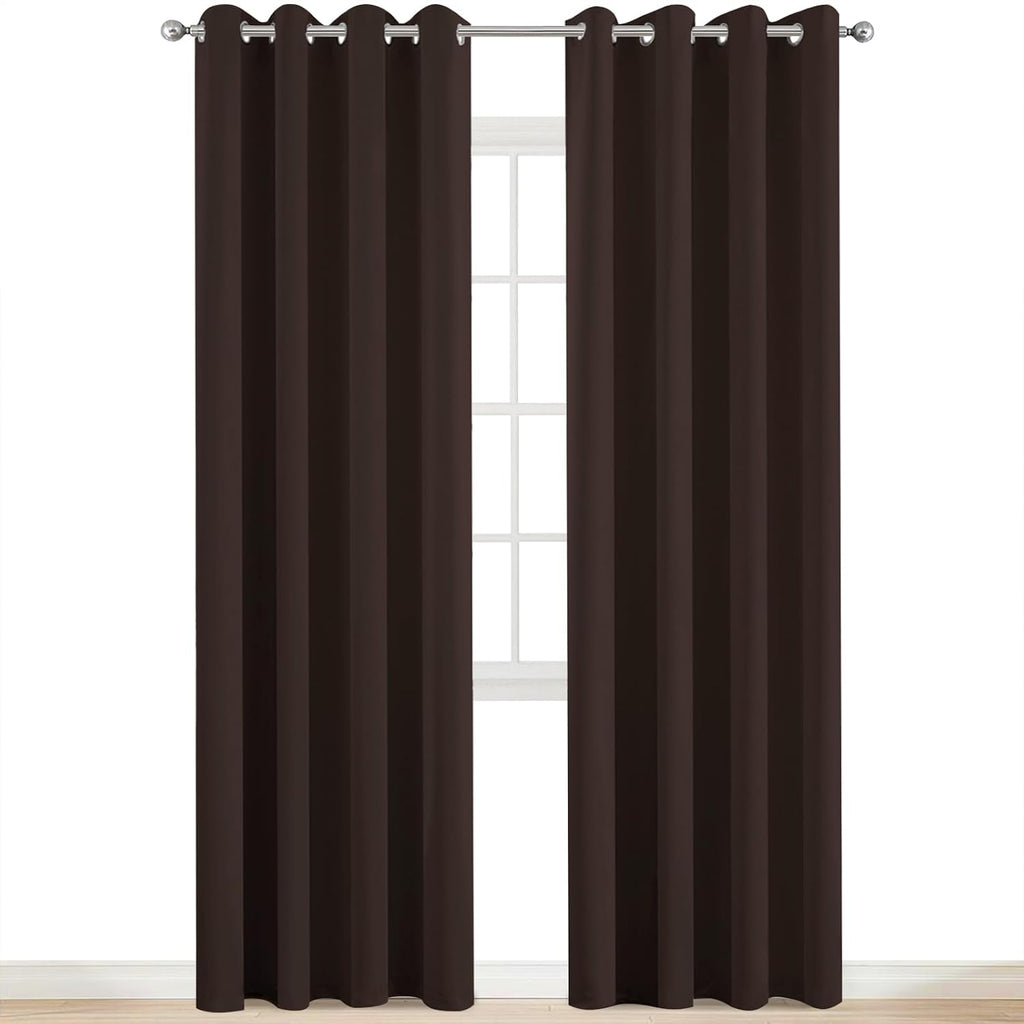 Yakamok 2 Panels Thermal Insulated Grommet Light Blocking Blackout Curtains with 2 Ties for Bedroom/Living Room (52Wx84L, Chocolate Brown)