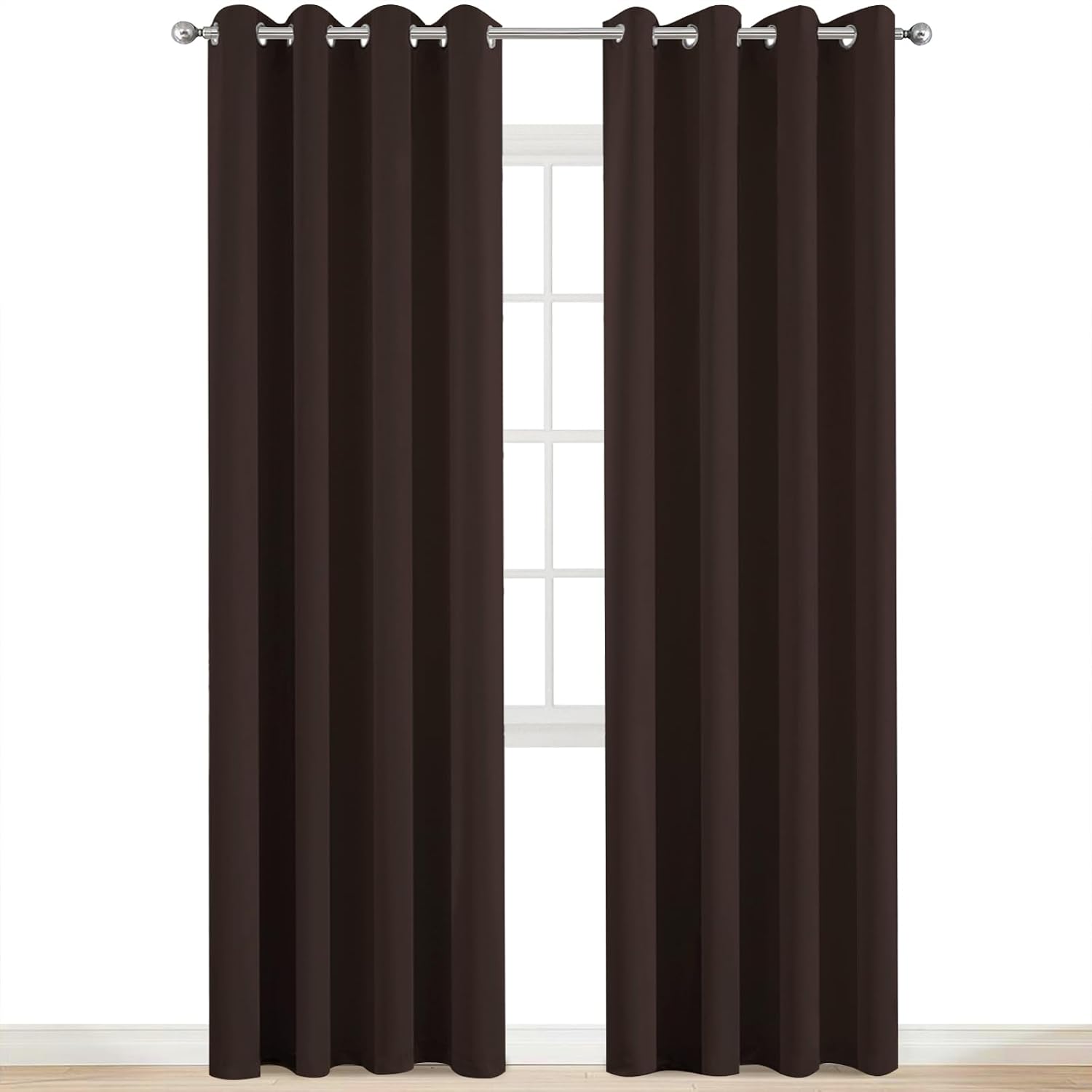 Yakamok 2 Panels Thermal Insulated Grommet Light Blocking Blackout Curtains with 2 Ties for Bedroom/Living Room (52Wx84L, Chocolate Brown)