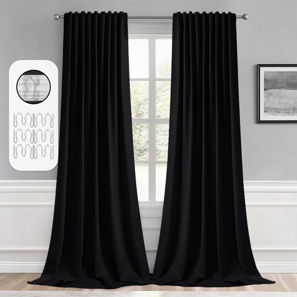 Miulee Back Tab Blackout Curtains 102 Inch Long 2 Panels Set for Living Room Bedroom, Halloween Black Rod Pocket/Pinch Pleated Thermal Insu…