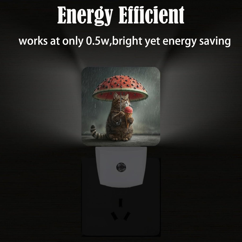 Cute Cat Holding Umbrella Night Light, Plug Into Wall with Dusk to Dawn Light Sensors, Warm Nightlights for…