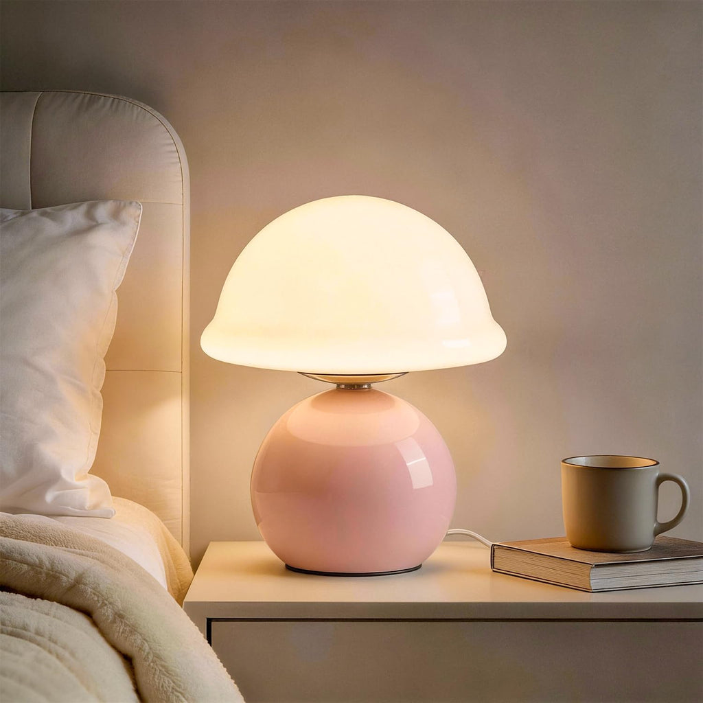 Mushroom Table Lamp for Bedroom, Cozy Bedside Lamp with Glass Shade, Stepless Dimmable Nightstand Lamp for Relaxing Bedroom Decor &…