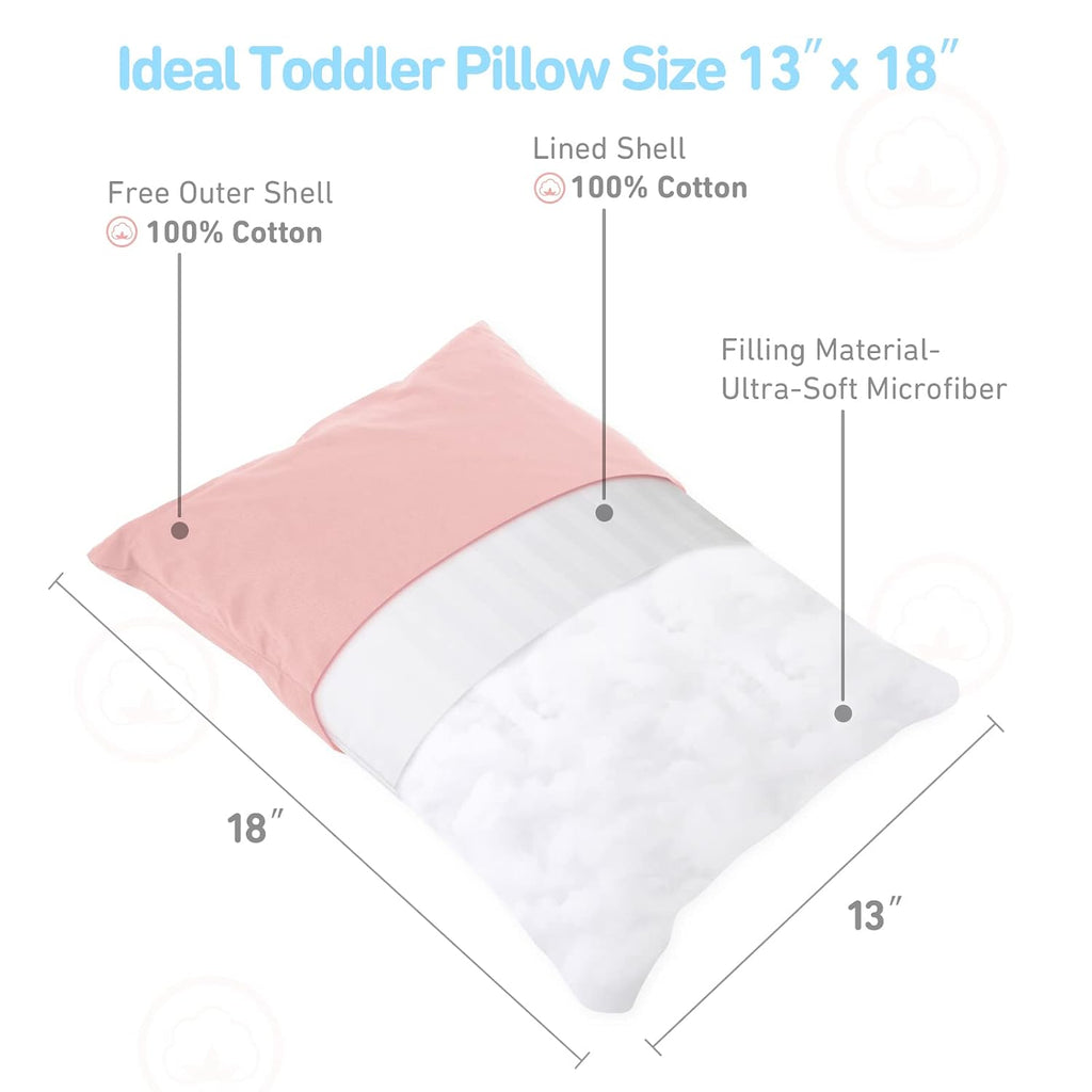 Babebay Toddler Pillow,13X18 Soft Kid Pillow for Sleeping, Machine Washable Toddler Pillow with Cotton Pillowcase, Age 2 to 5 (Pink) 0 Coun…