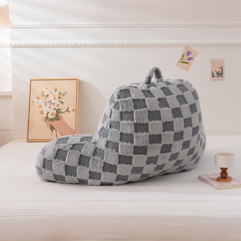 Holawakaka Checkered Reading Pillow for Bed and Sofa Couch Sitting Up, Backrest Pillows with Arms for Kids Teens Adults, Back Support Cushi…