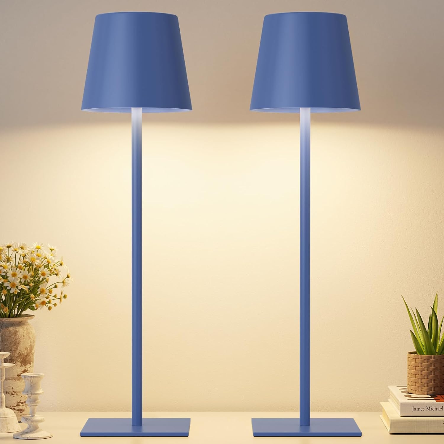 Kakanuo Navy Blue Rechargeable Table Lamp, 2 Pack Cordless Desk Lamp with 5000mAh Battery, Touch Control Stepless Dimming, Wireless Night…