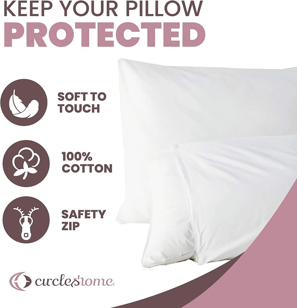 CirclesHome Pillow Protectors 2 Pack Body (20 x 55) Zippered - 100% Cotton Breathable Pillowcases - Protects Pillows from Dirt, Dust and De…
