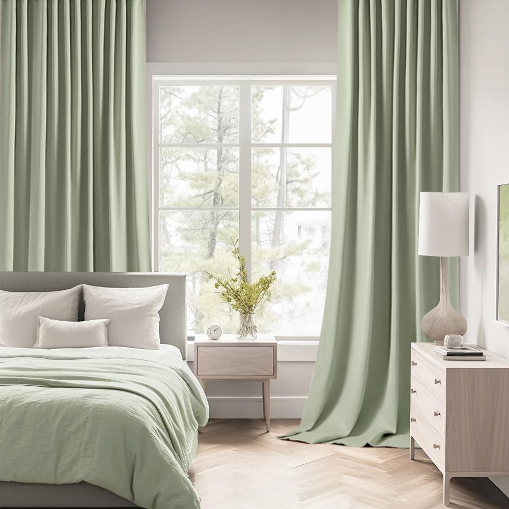 Miulee Sage Green Back Tab Blackout Curtains 63 Inch Length 2 Panels Set for Living Room Bedroom Privacy, Rod Pocket/Pinch Pleat Thermal In…