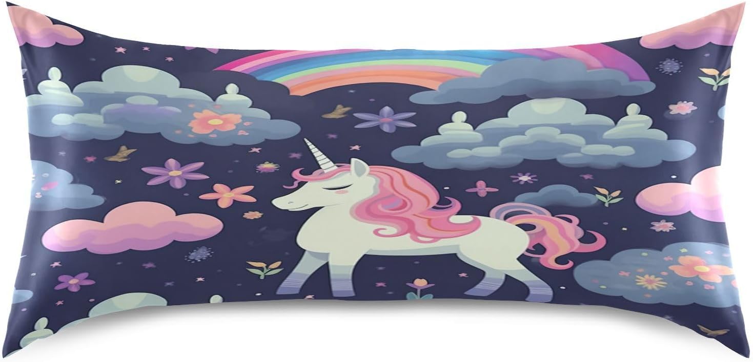 YETTASBIN Unicorns Satin Pillowcase, Soft Breathable Silk Pillow Case with Envelope Closure for Hair and Skin, Standard Size 26 x 20 Inch