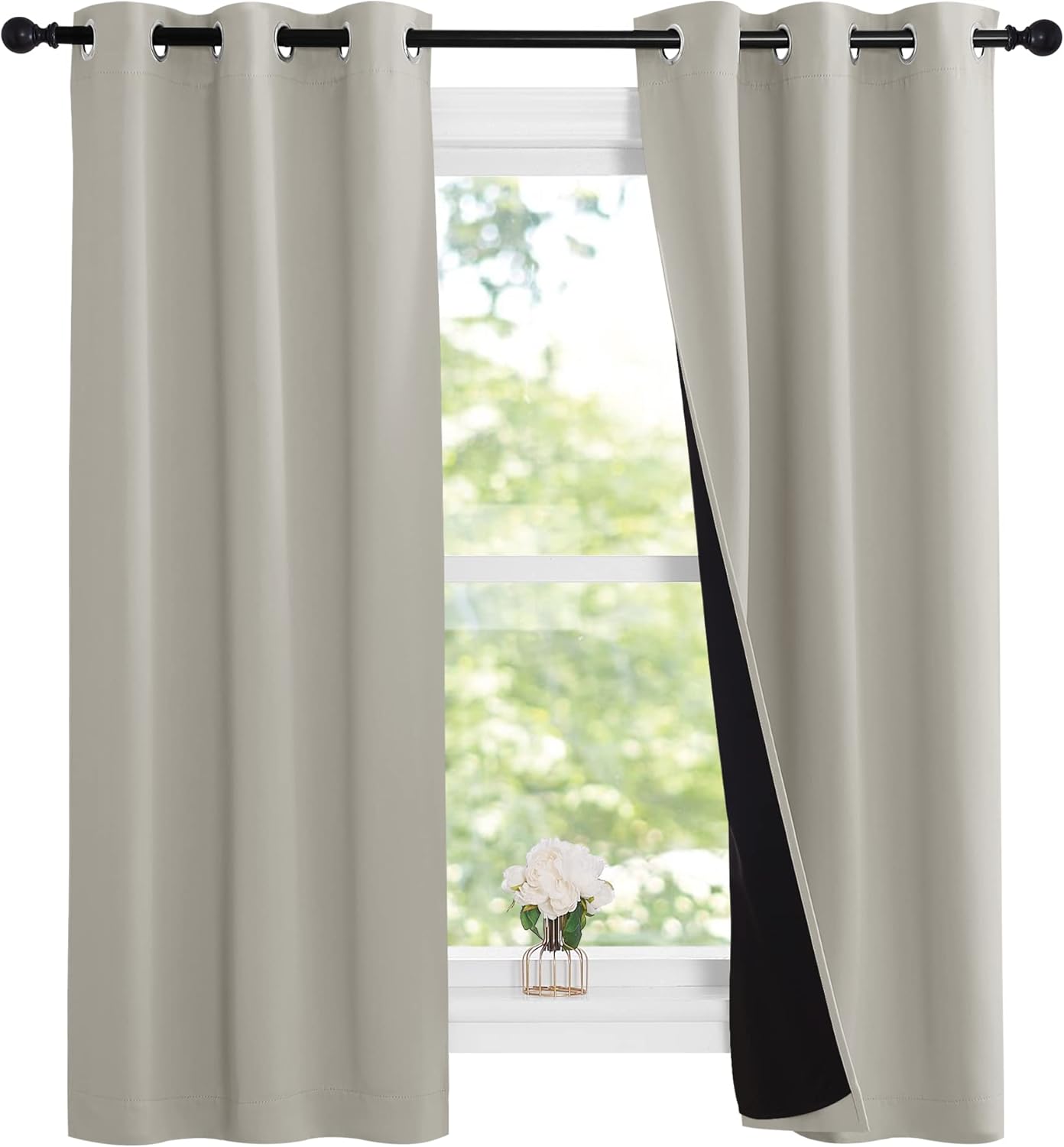 Nicetown Natural 100% Blackout Lined Curtains, 1 Pair, 37" Width x 60" Length Each Panel, 2 Thick Layers Narrow Wide Window Treatment Panel…