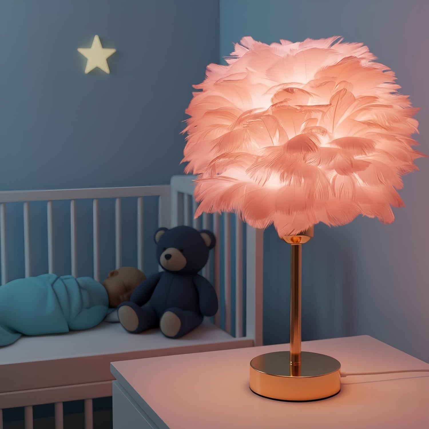 Smart Touch Control Bedside Table Feather Lamp Night Light with USB Charging for Girl, Baby, Alexa Voice Compatible, 9W 800LM Dimmable…