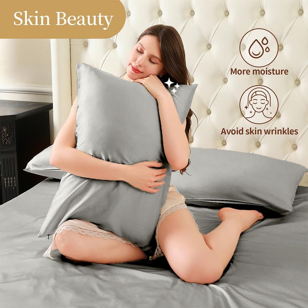 Mulberry Silk Pillowcase for Hair and Skin Queen Size 20"X 30" with Hidden Zipper, Softer Than Silk Pillow Cases Queen Smooth Cooling…