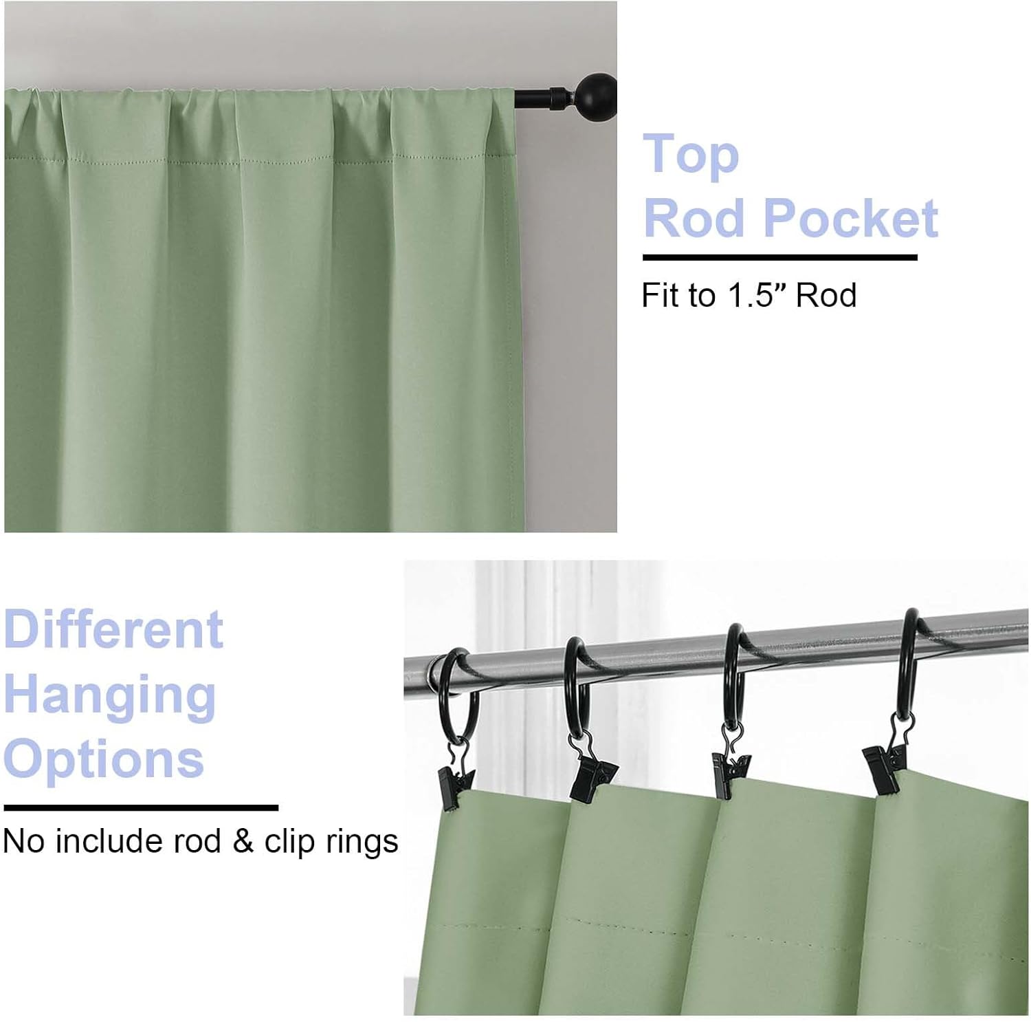 Simplebrand Ava Light Green Blackout Curtains for Bedroom 96 Inches Long 2 Panels, Solid Thermal Insulated, Energy Saving Nursery Window Tr…