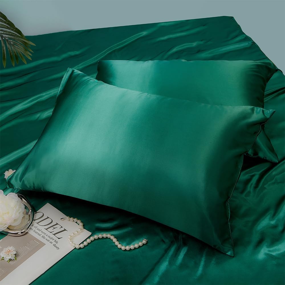 2 Pack Toddler Pillow Cover Dark Green Travel Pillowcase Breathable Silky Soft Baby Pillow Cases 14x20 Kids Satin Pillowcase Envelope Style