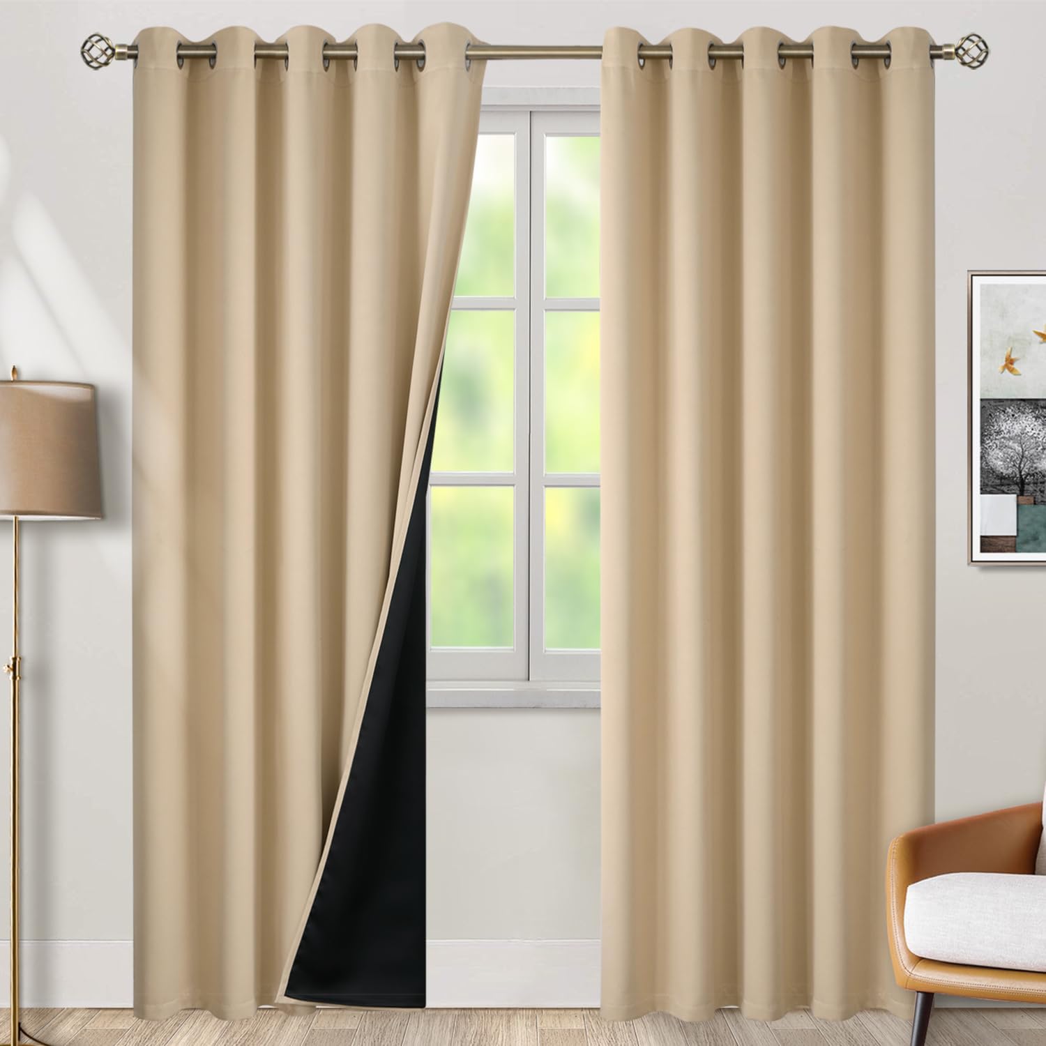 BGment Thermal Insulated 100% Blackout Curtains for Bedroom with Black Liner, Double Layer Full Room Darkening Noise Reducing Grommet Curta…