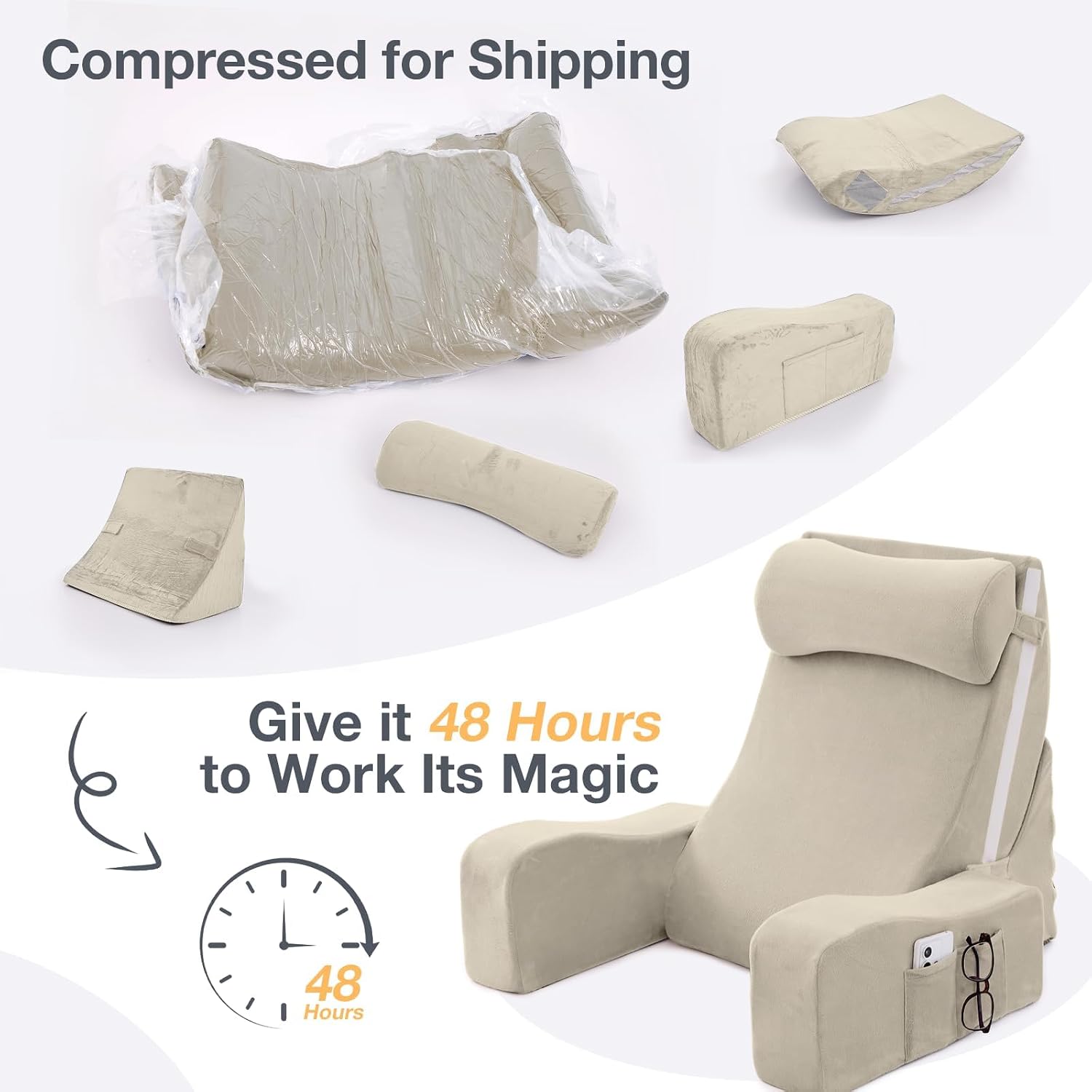 Sasttie Reading Pillow with Armrests, 15–25 Inch Adjustable Back Support Pillow for Bed Sitting Up, Memory Foam Back Rest Cushion Bed Chair…