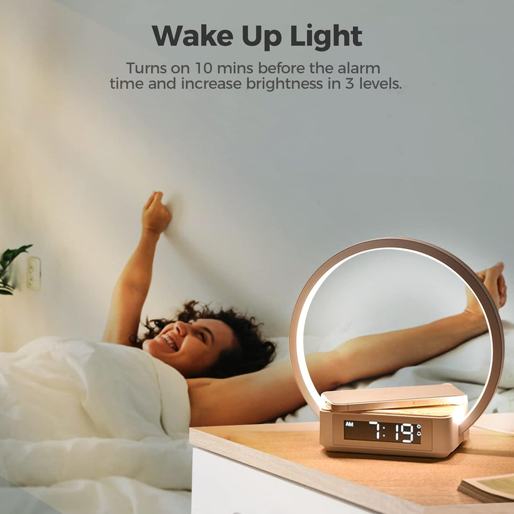 Blonbar Desk Lamp with Alarm Clock Qi Wireless Charger, Touch Lamp for bedroom 3 Light Hues, Bedside Lamp 10W Max Wireless Charging Table…