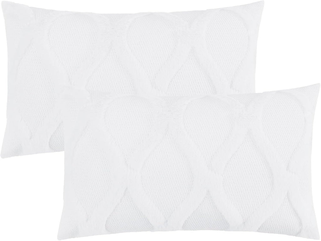 decorUhome Summer Throw Pillow Covers 12x20 Inch Set of 2, Soft Plush Faux Fur Wool Lumbar Pure White Accent Couch Pillow Covers for Modern…