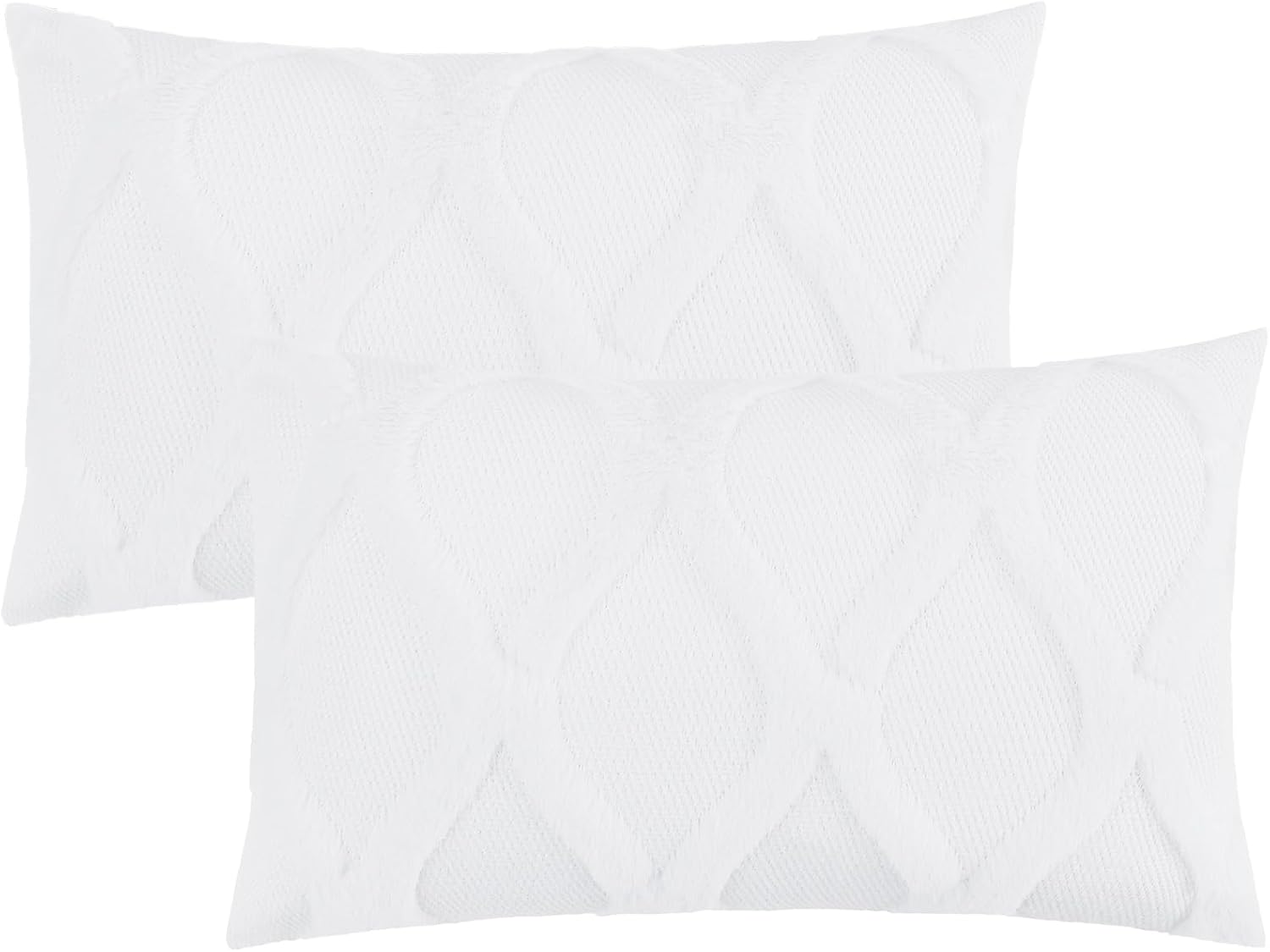 decorUhome Summer Throw Pillow Covers 12x20 Inch Set of 2, Soft Plush Faux Fur Wool Lumbar Pure White Accent Couch Pillow Covers for Modern…