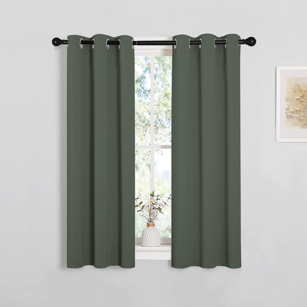 NICETOWN Blackout Curtain Panels for Kitchen, Dark Mallard, 1 Pair, 29 x 40 inches, Thermal Insulated Solid Grommet Top Blackout…