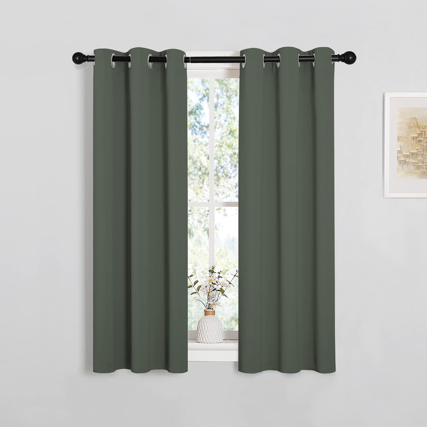 NICETOWN Blackout Curtain Panels for Kitchen, Dark Mallard, 1 Pair, 29 x 40 inches, Thermal Insulated Solid Grommet Top Blackout…