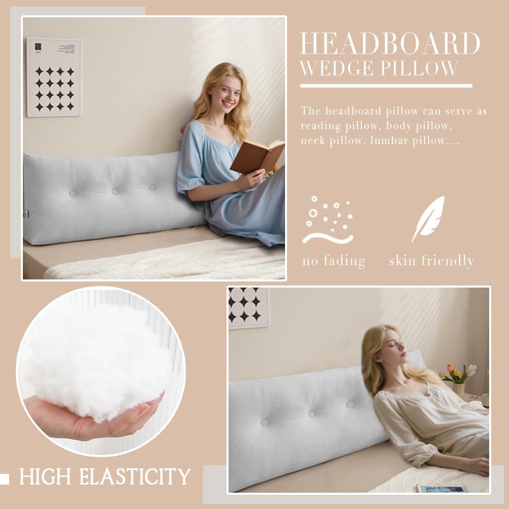 Dorm Headboard Pillows Twin XL Wedge Headboard Pillow Long Backrest Positioning Support for Daybed Reading Backrest Pillow with Side…