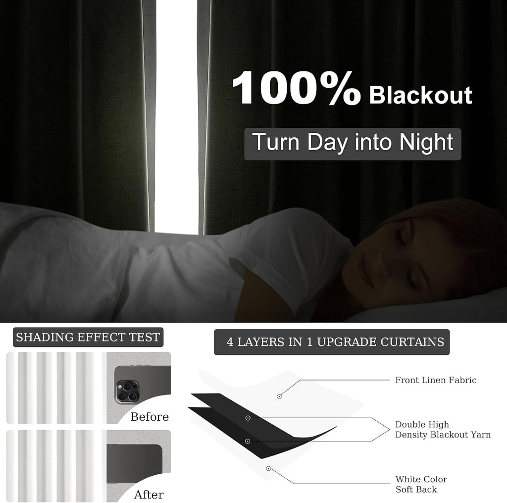 Topfinel 90 inch long 100% Blackout linen curtains 2 Panels set Beige White Window Drapes with Back Tab Rod Pocket Light Blocking Room dark…