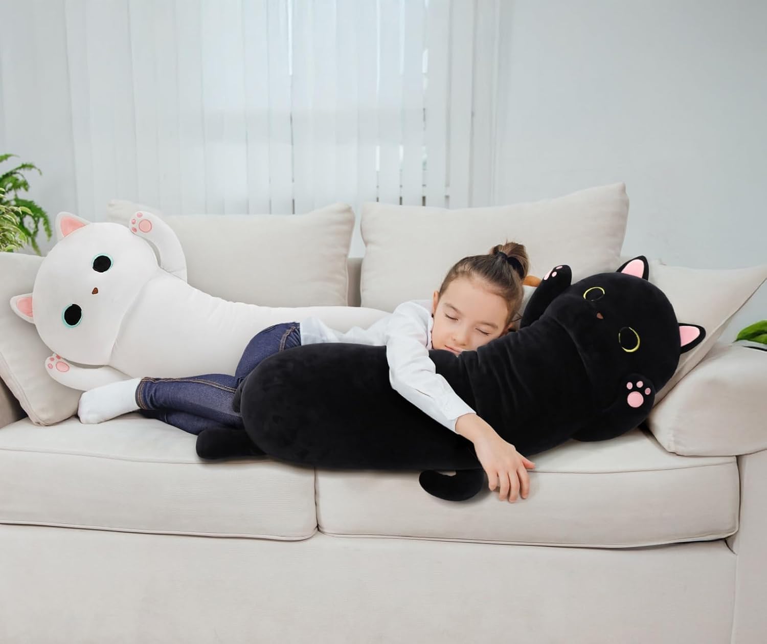 MaoGoLan Long Cat Plush Body Pillow, 44'' Giant White Glow in The Dark Cat Stuffed Animal Toy for Girl Boy Kid, Big Cute Kitty Plush…