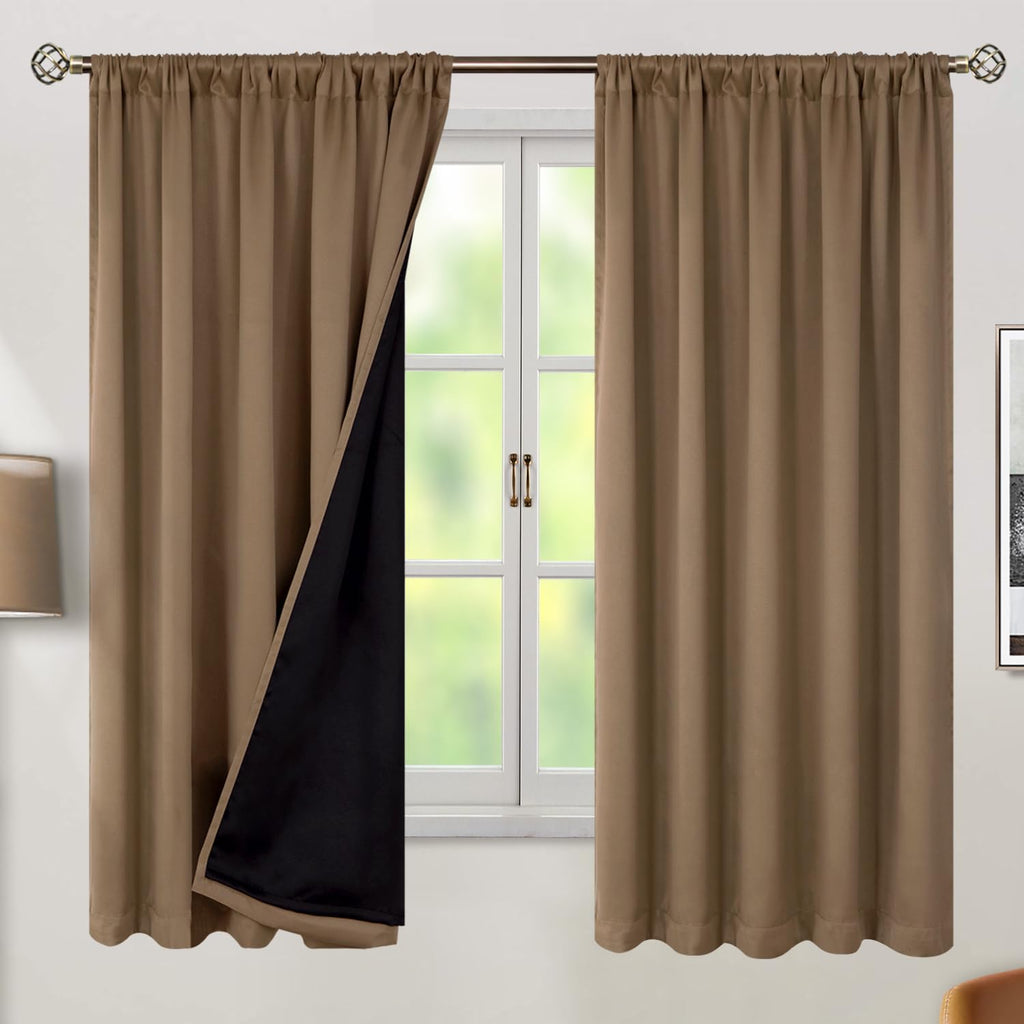 BGment 100% Room Darkening Thermal Insulated Blackout Curtains 63 Inches Long with Liner, Rod Pocket and Back Tab Double Layer Noise…