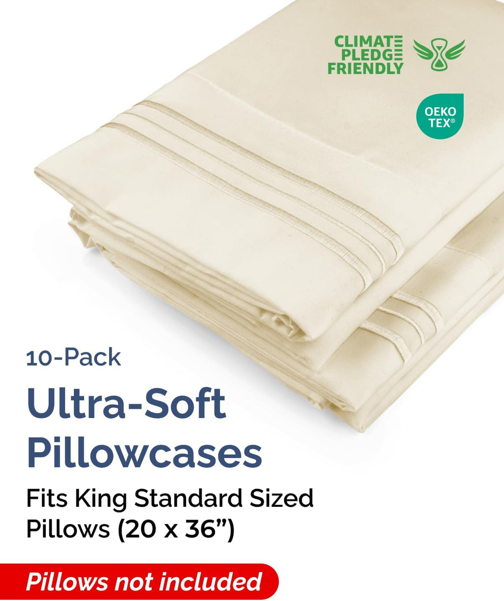 King Standard Pillow Cases Set of 10 - Ultra Soft Hotel Quality Pillowcase Covers - Comfy & Wrinkle Free - Shrink & Fade Resistant…