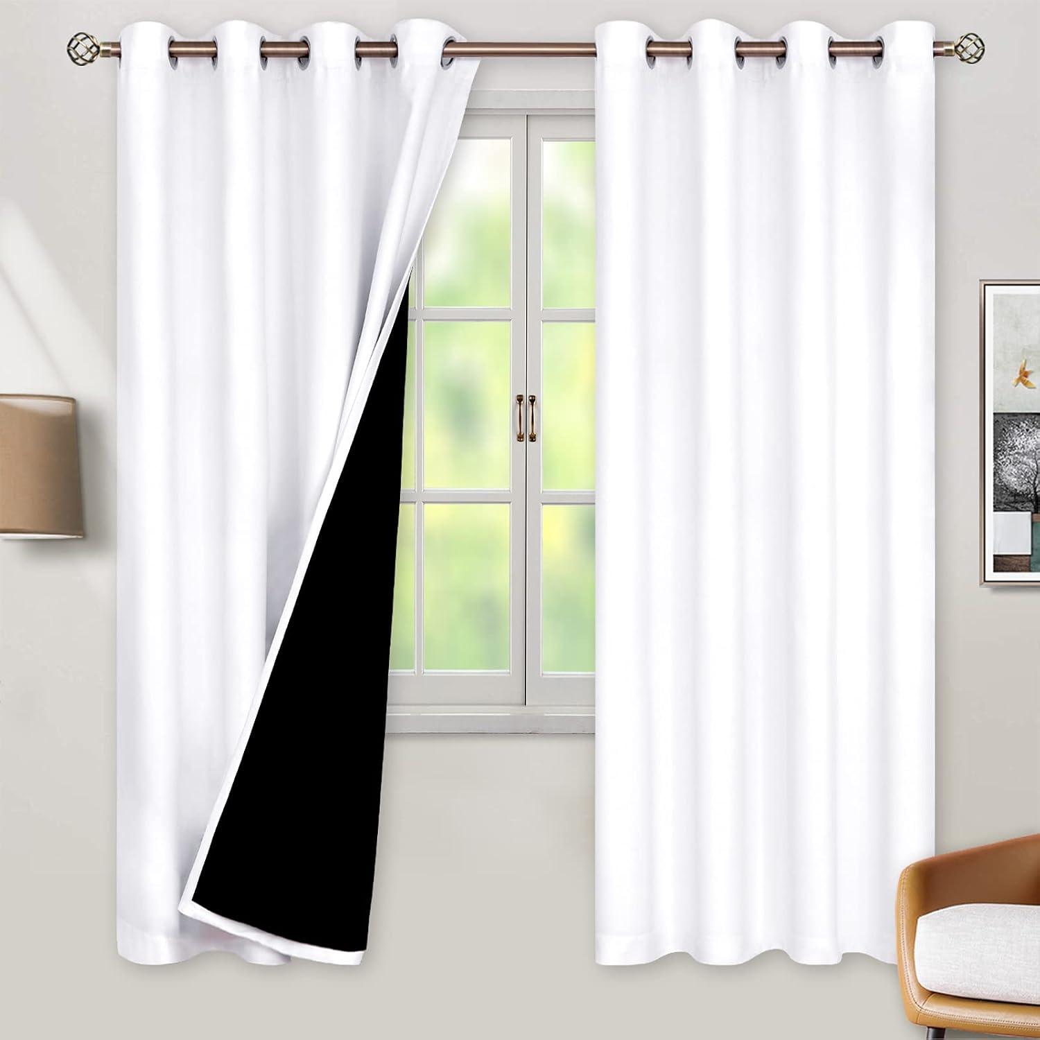 BGment Thermal Insulated 100% Blackout Curtains for Bedroom with Black Liner, Double Layer Full Room Darkening Noise Reducing Grommet Curta…