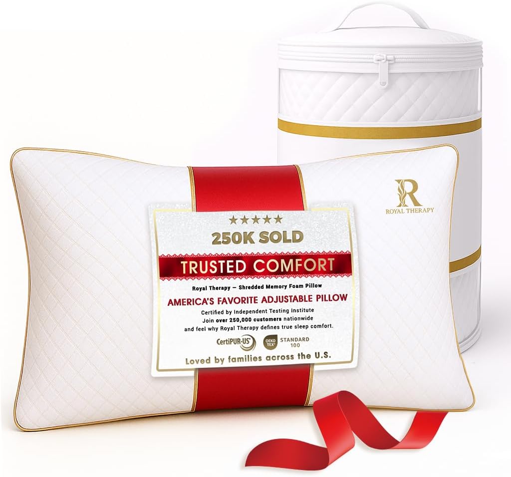 Royaltherapy Royal relaxation Queen Memory Foam Pillow, Adjustable Shredded Odor-Free Pillow for Neck & Shoulder, Support for Back…