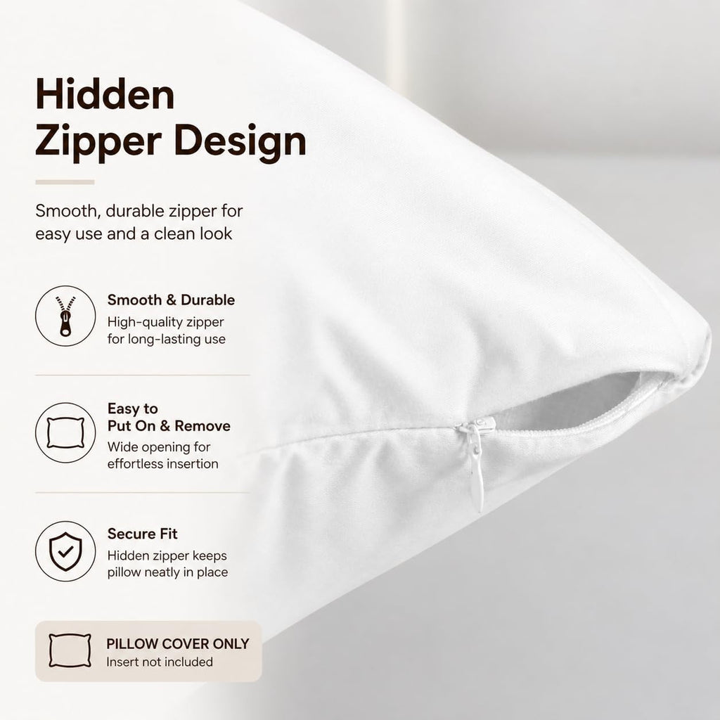 Evolive 300 Thread Count 100% Cotton Body Pillow Cover, 21" x 54", Soft Breathable Replacement Pillow Case with Hidden Zipper Closure (Whit…