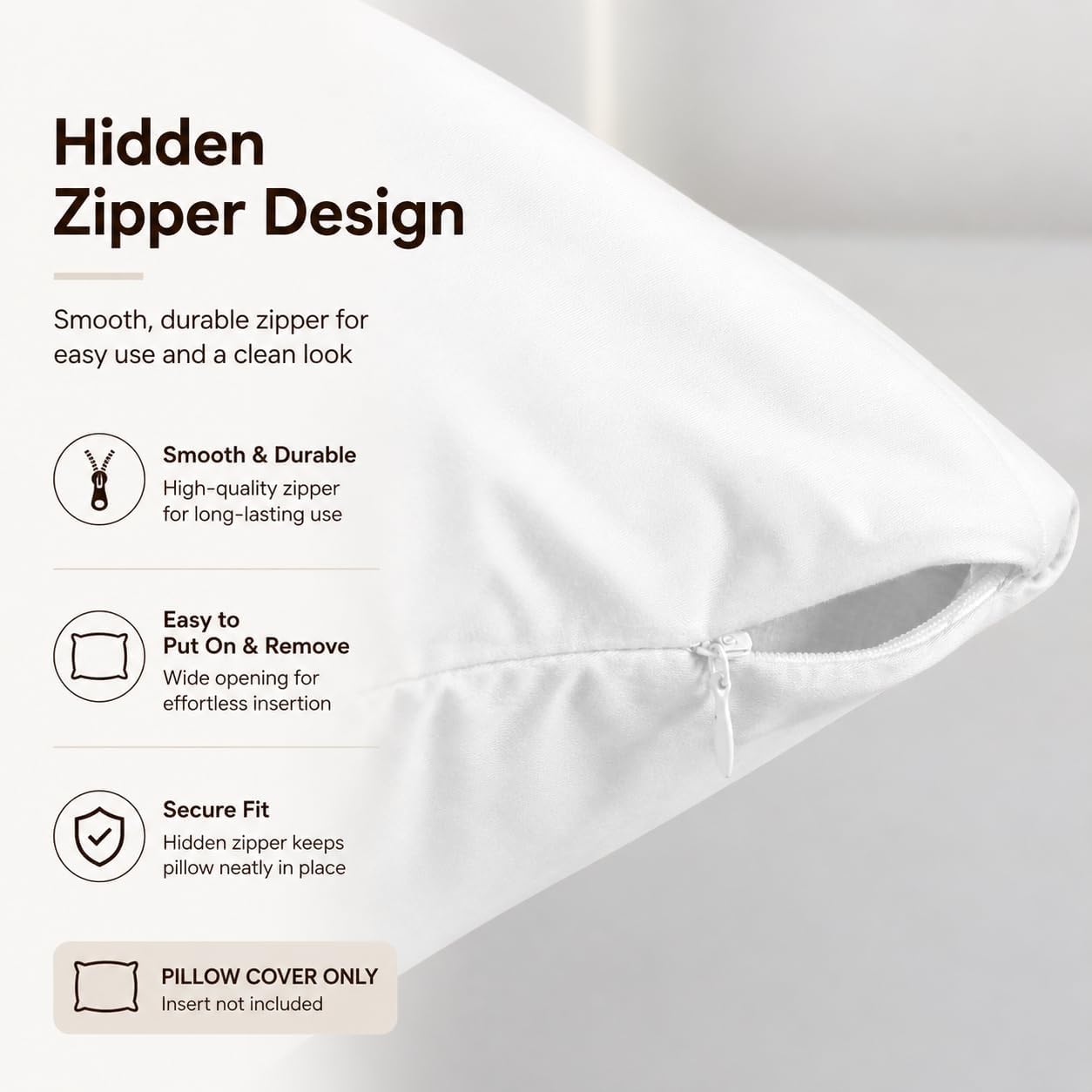 Evolive 300 Thread Count 100% Cotton Body Pillow Cover, 21" x 54", Soft Breathable Replacement Pillow Case with Hidden Zipper Closure (Whit…