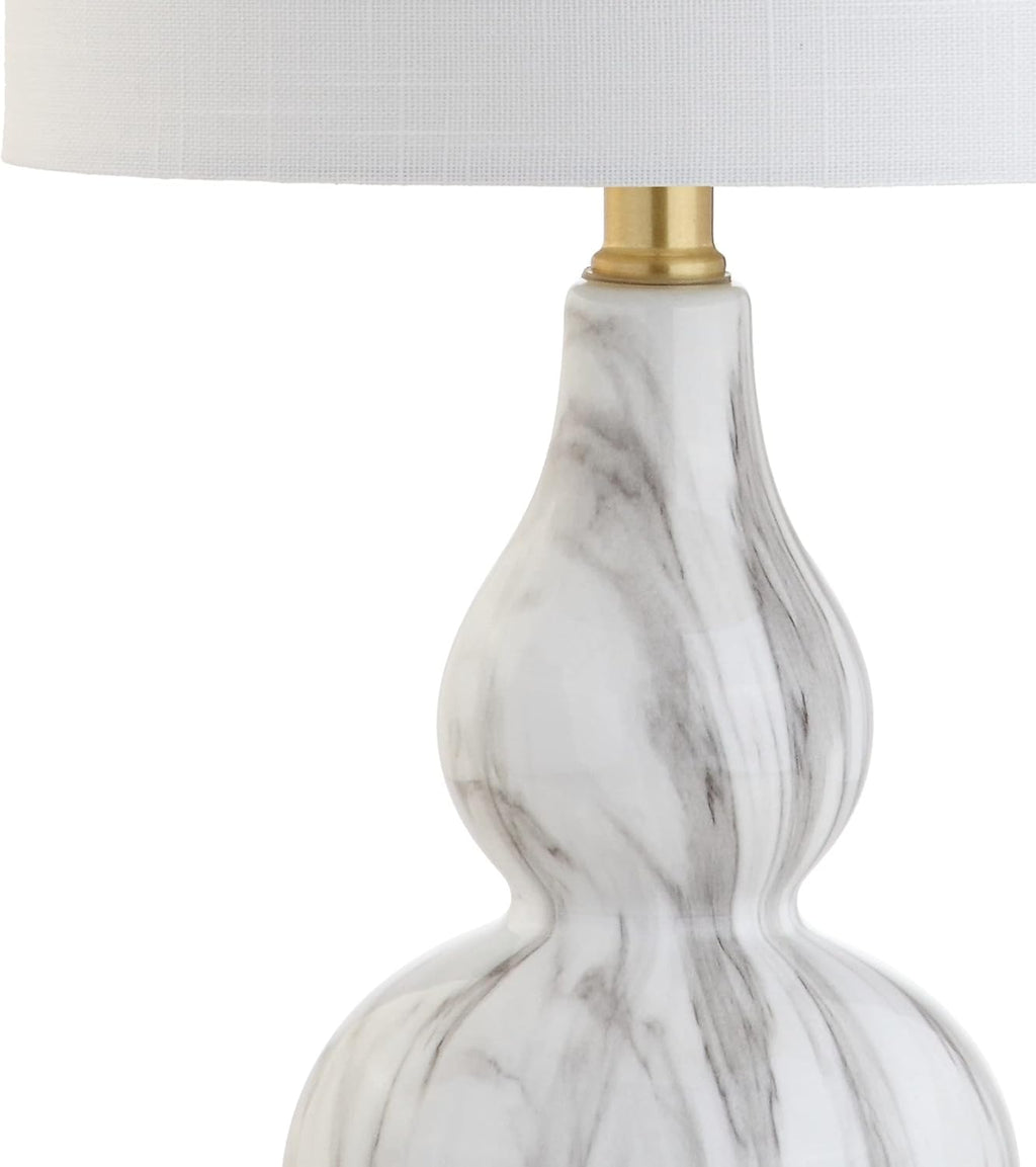 JONATHAN Y 20.5" Black/White Glass Table Lamp, Modern Gourd Bedside Nightstand Lamp for Bedroom, Living Room, White Linen Shade, LED Bulb…