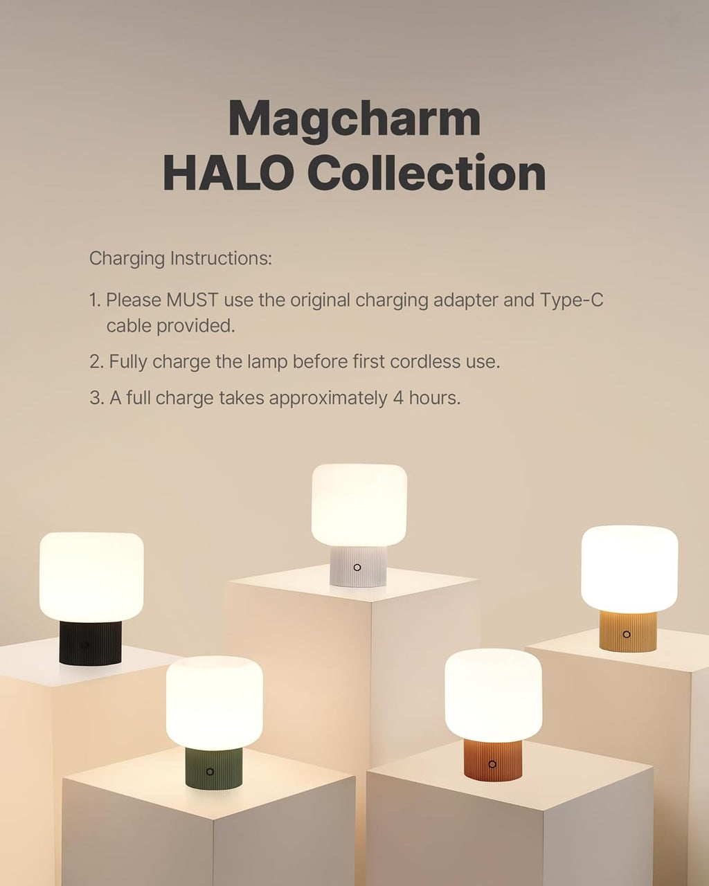 MAGCHARM Halo Mushroom Lamp, 5W Cute Cordless Rechargeable Table Lamp with Glass Shade, 3-Color Dimmable Small Retro Touch Bedside Lamp…