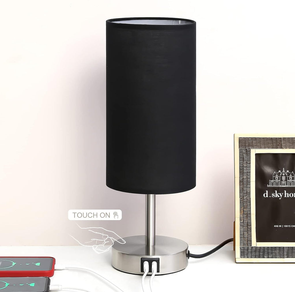 Bedside Lamp with USB Port - Touch Control Table Lamp for Bedroom Wood 3 Way Dimmable Nightstand Lamp with Round Black Shade for Living…