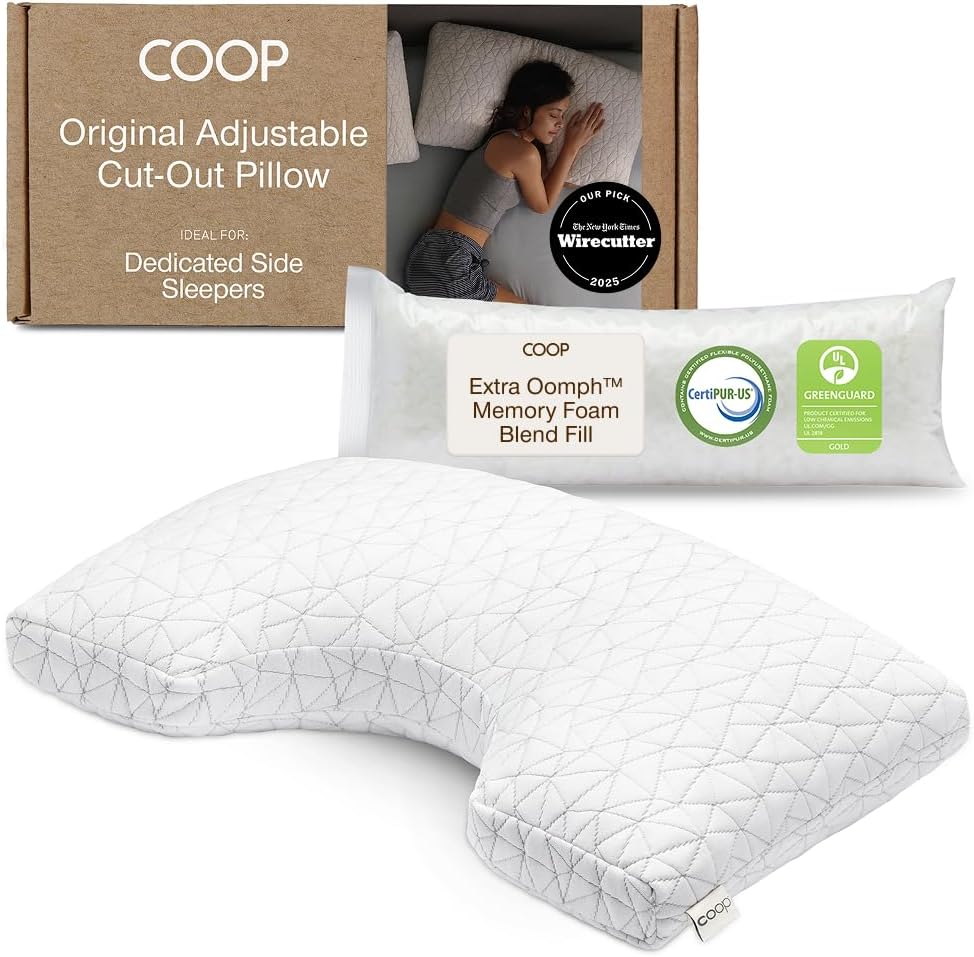 CoopSleepGoods Coop Home Goods Original Cut-Out Adjustable Pillow, King Size Bed Pillows for Neck & Head Support, Memory Foam Pillows - Med…